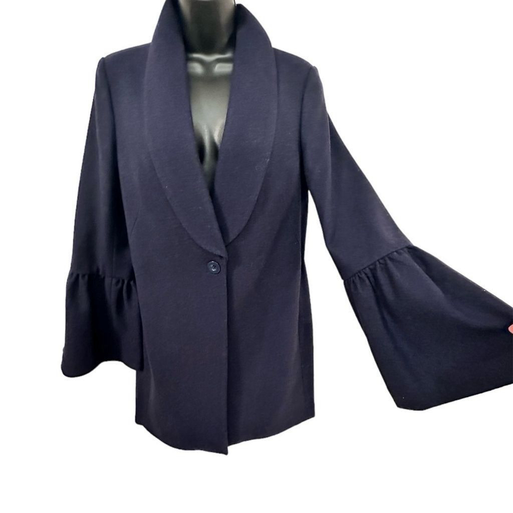 EXPRESS Navy Blue Wool Blend Coat Women's Small Lined Button Bell Sleeve Pockets